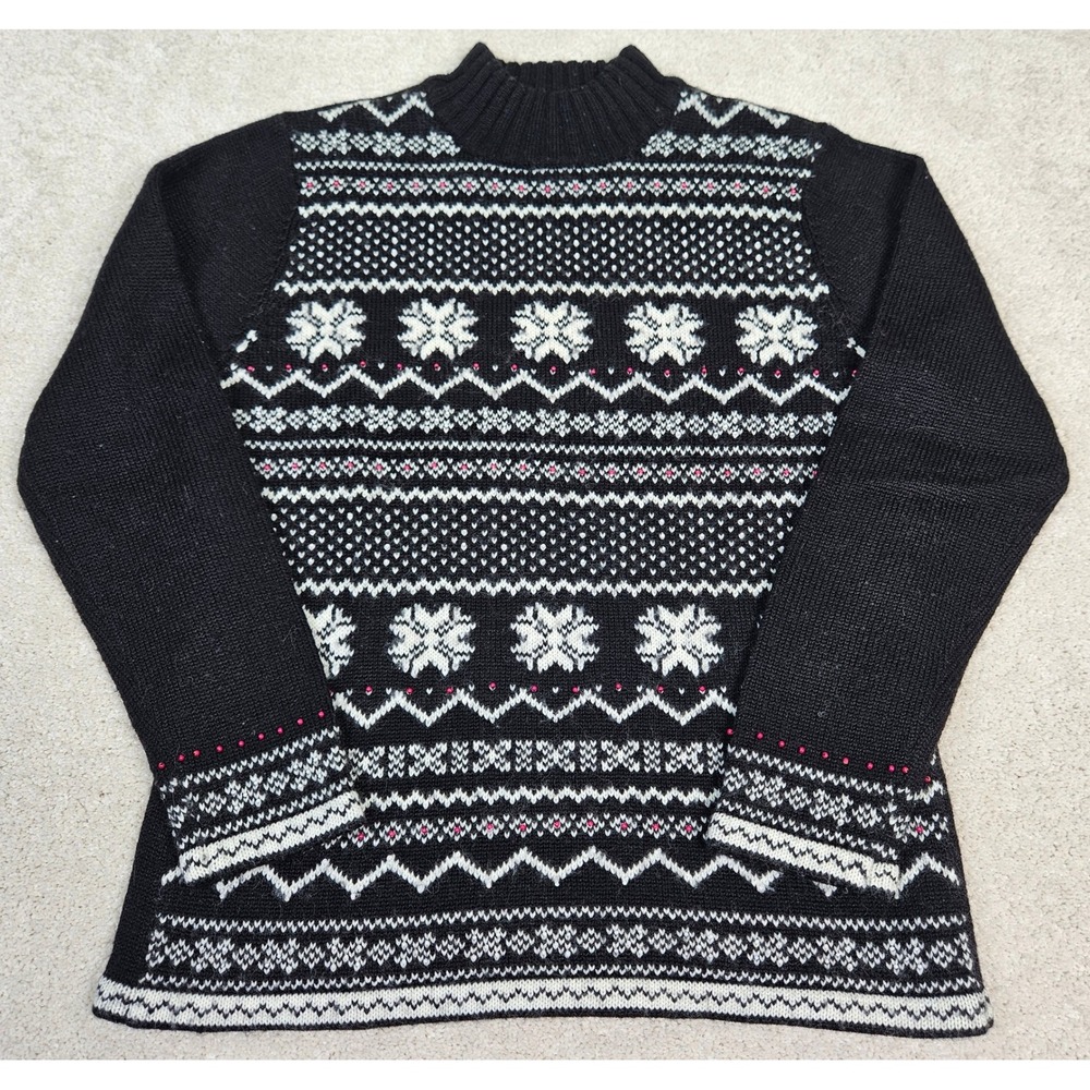 VTG Petite Sophisticate Wool Blend Sweater Mock‎ Neck Snowflake Holiday Winter